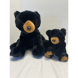 12" and 8” Soft Cuddly Sitting Black Bears Plush Aurora and Wild Republic Set